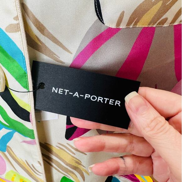 NWT Gucci Silk Tan Pink Blue Multi Floral Leaf Printed Blouse 46 / XL - Picture 8 of 16